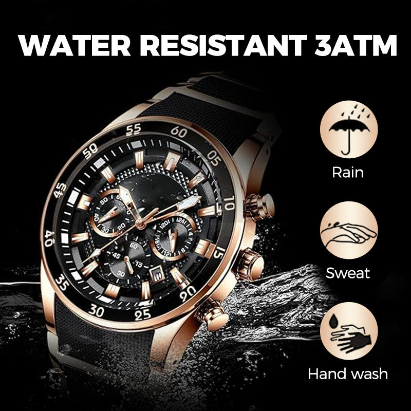 Rose Gold Black Dial Luxury Chronograph Watch for Men